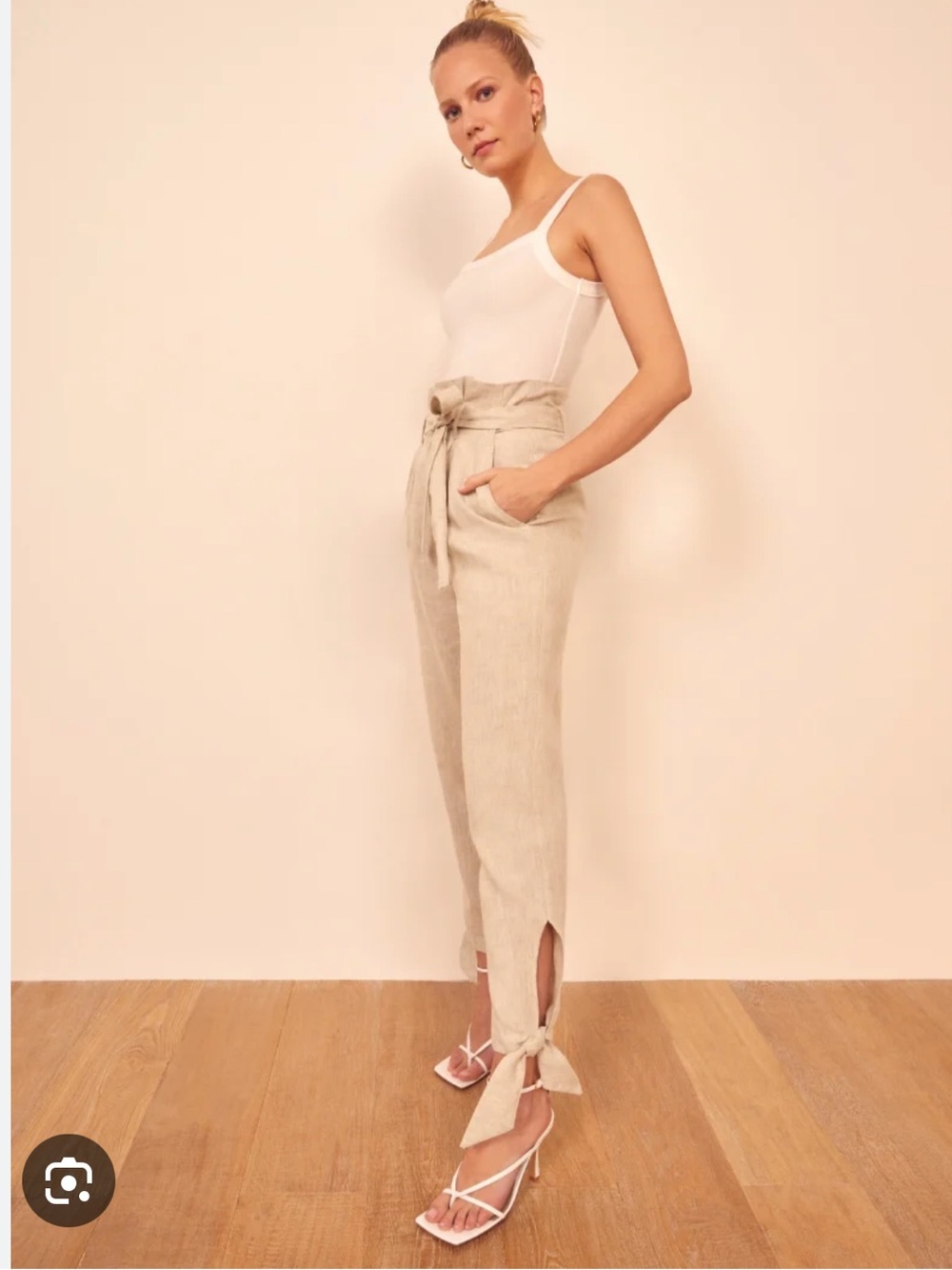 Reformation Norman Beige Tie-Waist Ankle Pants